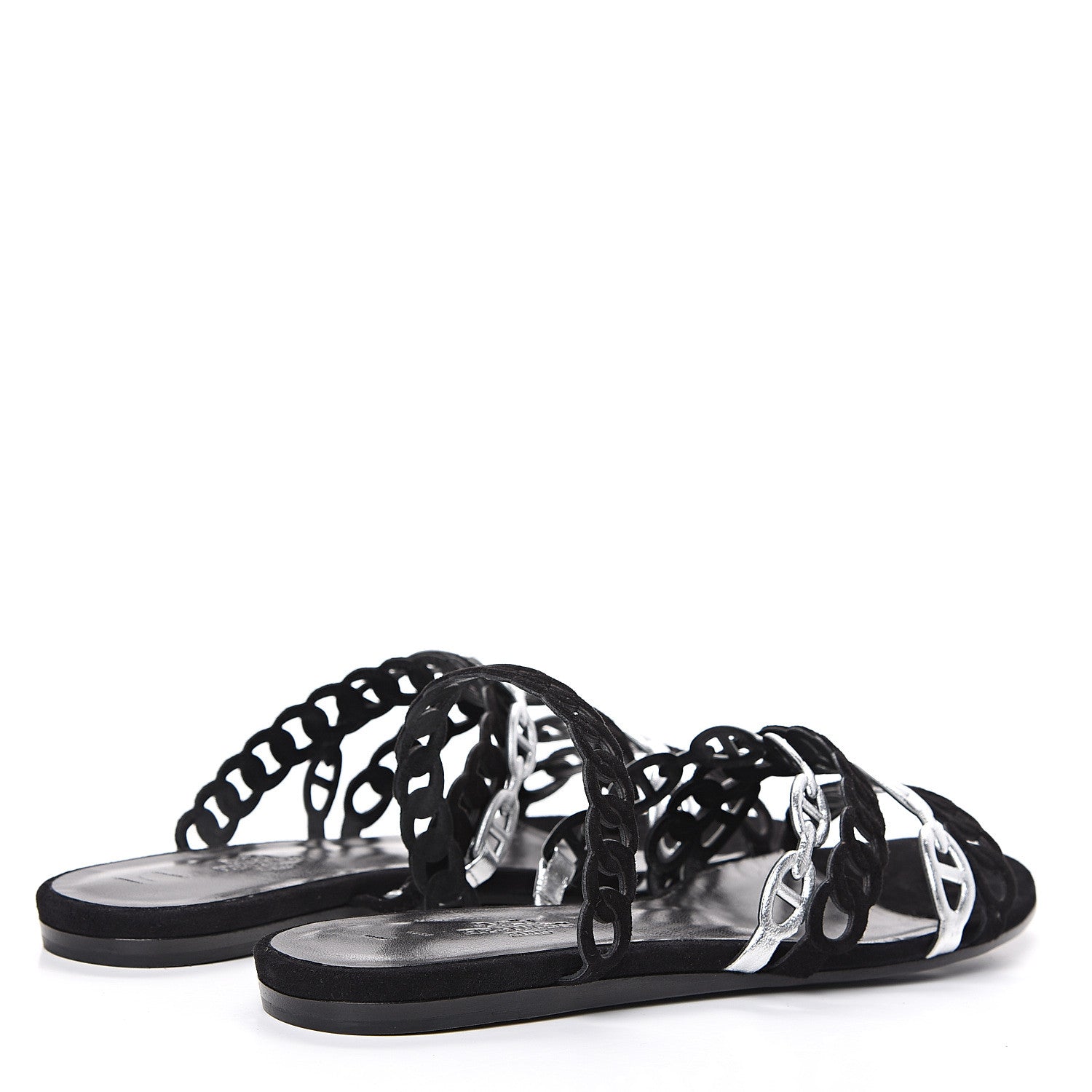 Hermes Metallic Nappa Suede Goatskin Nude Sandals 36 Argent Black 4 of 9