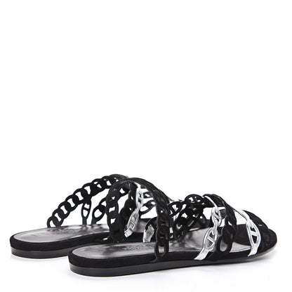 Hermes Metallic Nappa Suede Goatskin Nude Sandals 36 Argent Black 4 of 9