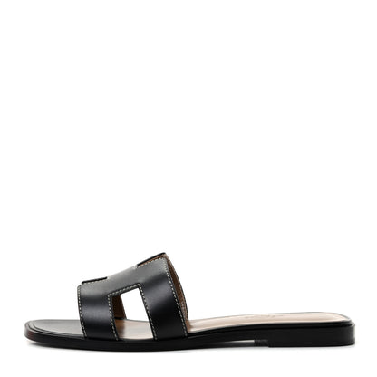Hermes Box Calfskin Oran Sandals 37 Black 1 of 10