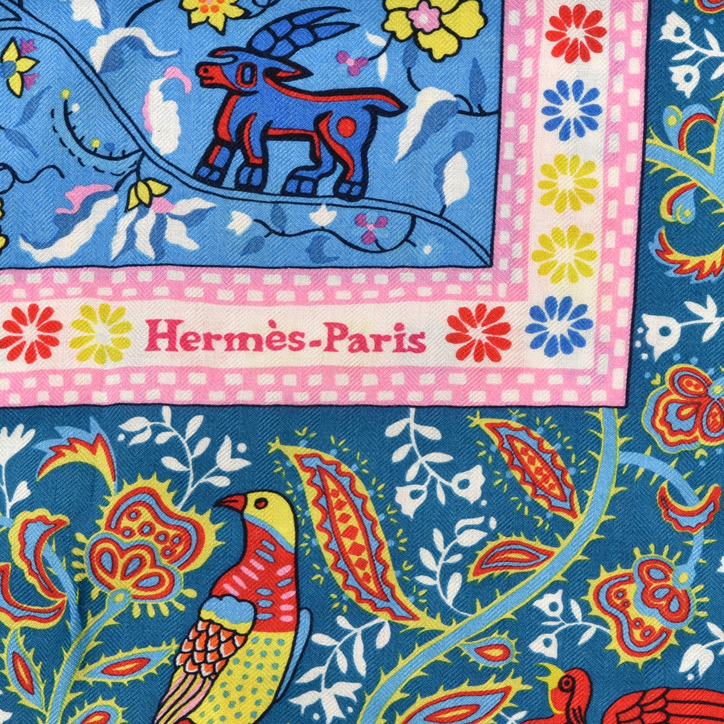 Cashmere Silk Jardins De Soie Shawl 140 Bleu Vert Rose
