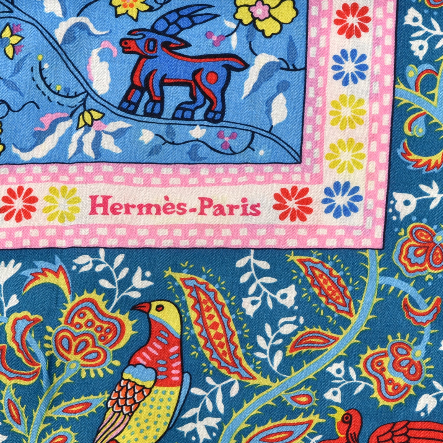 Hermes Cashmere Silk Jardins De Soie Shawl 140 Bleu Vert Rose 7 of 10
