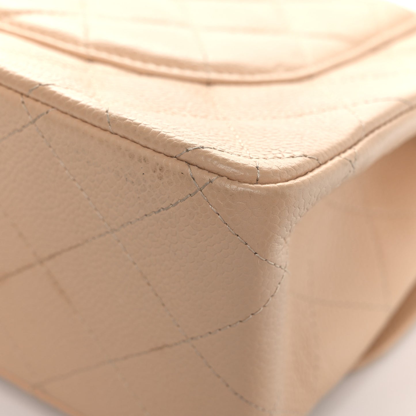 Caviar Quilted Jumbo Double Flap Beige