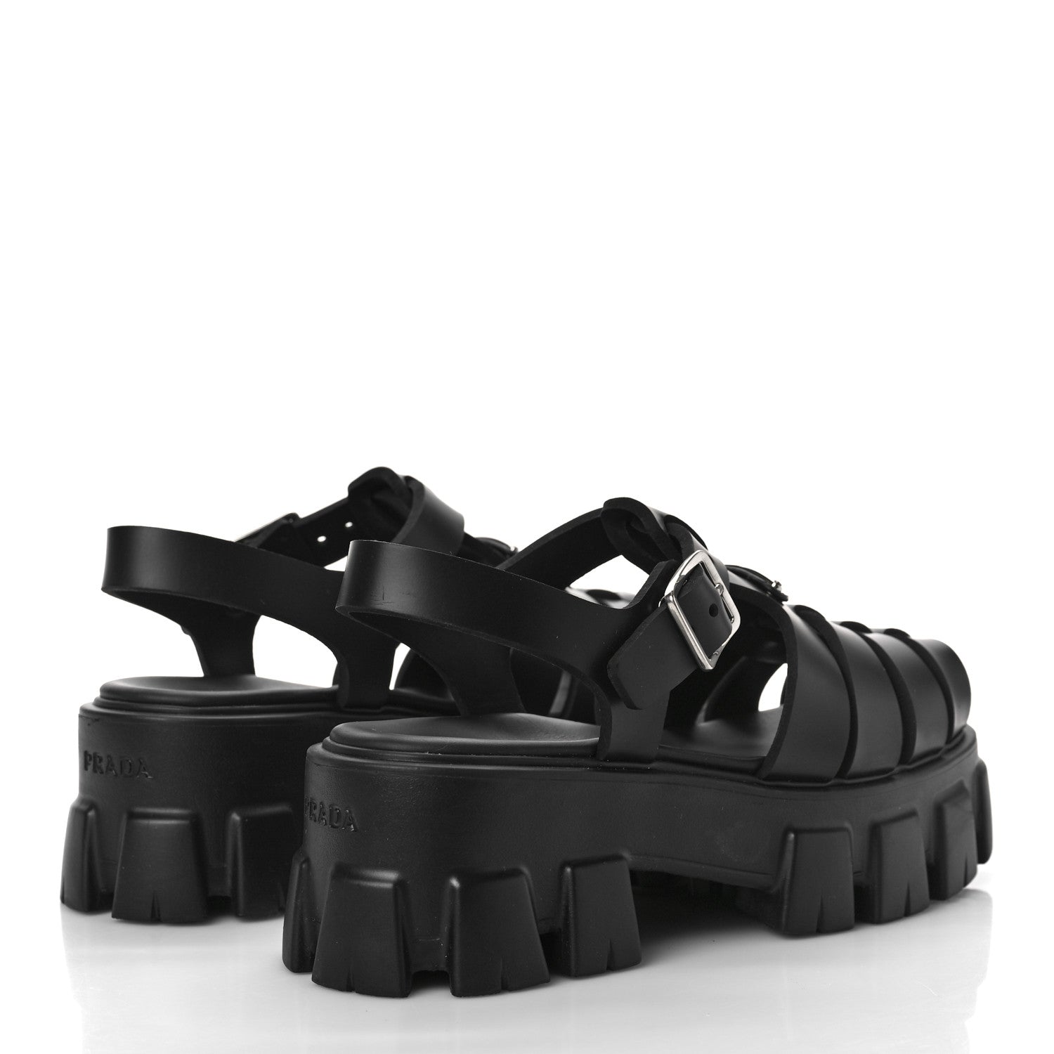 Prada Foam Rubber Triangle Logo Monolith 55mm Cage Sandals 36 Black 3 of 10