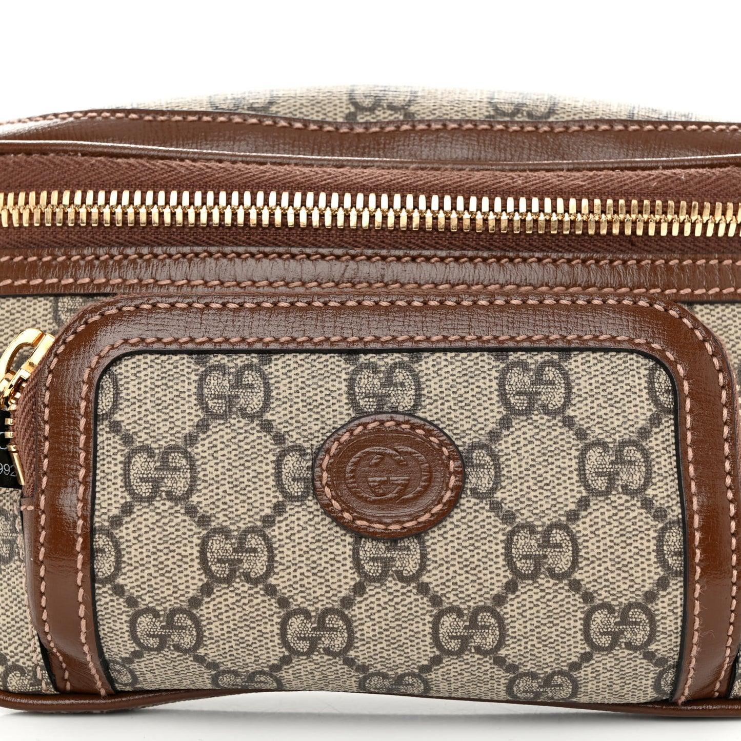 GG Supreme Monogram Textured Calfskin Retro Interlocking G Belt Bag Beige Ebony Brown Sugar