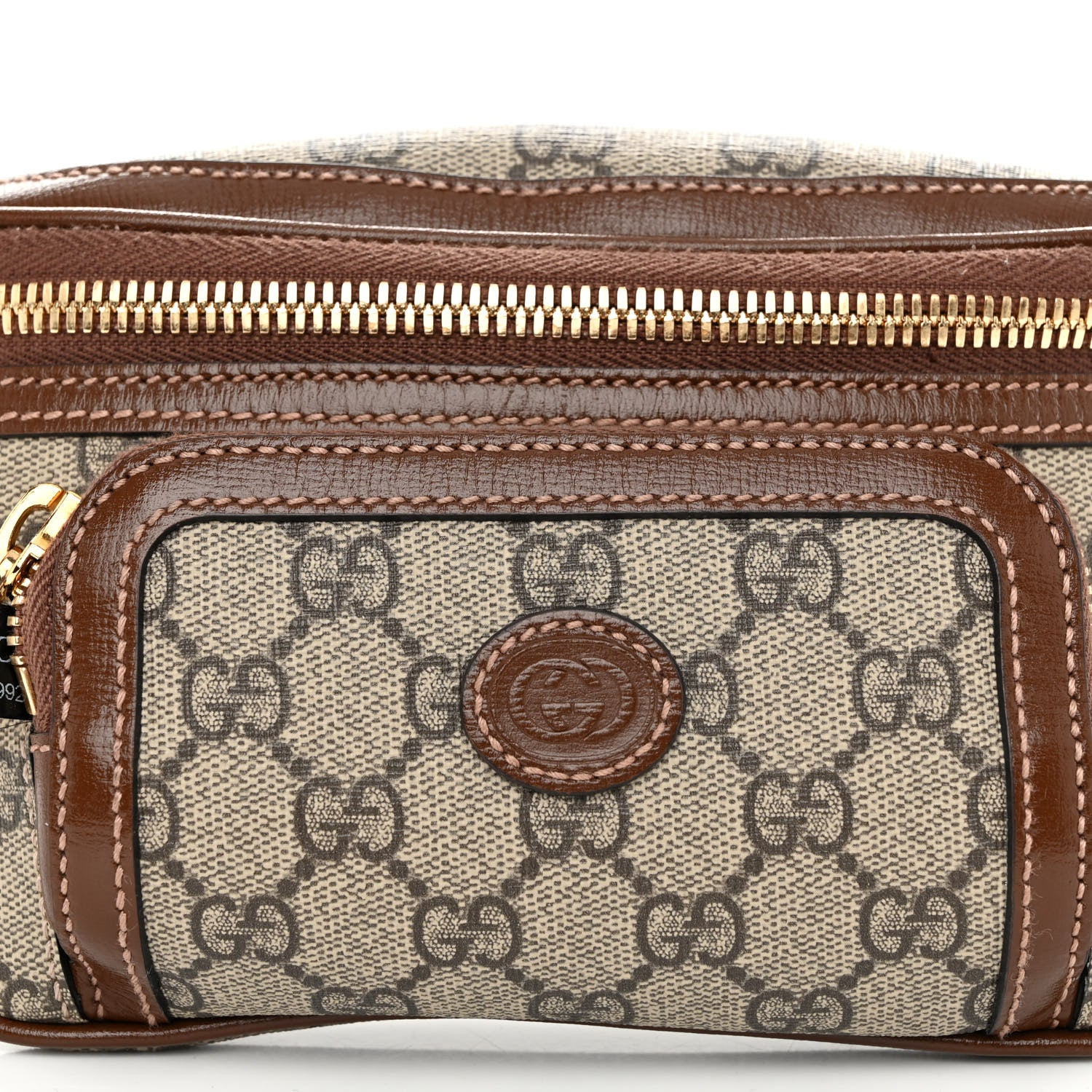 Gucci GG Supreme Monogram Textured Calfskin Retro Interlocking G Belt Bag Beige Ebony Brown Sugar 7 of 9