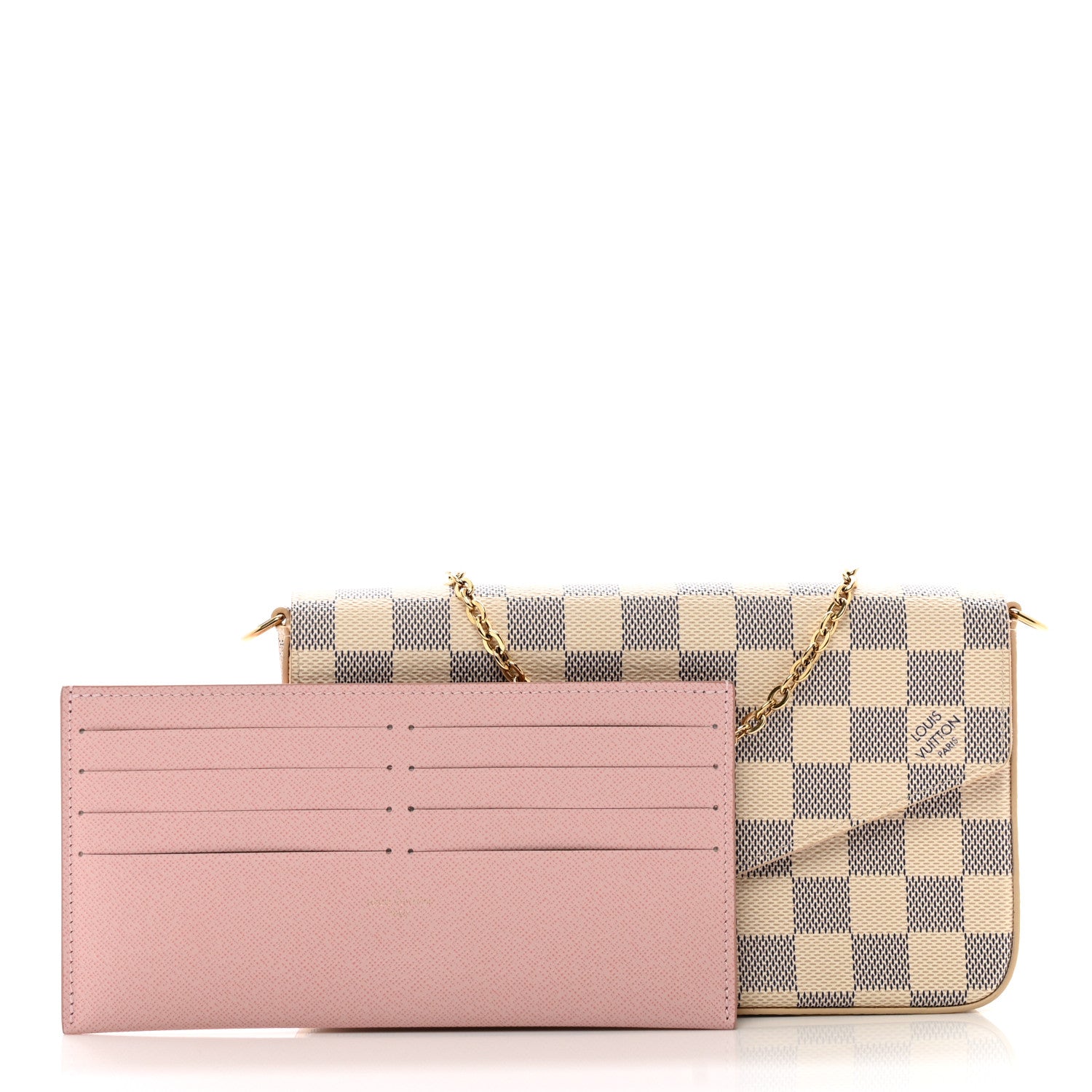 Louis Vuitton Damier Azur Pochette Felicie Chain Wallet Rose Ballerine 3 of 9