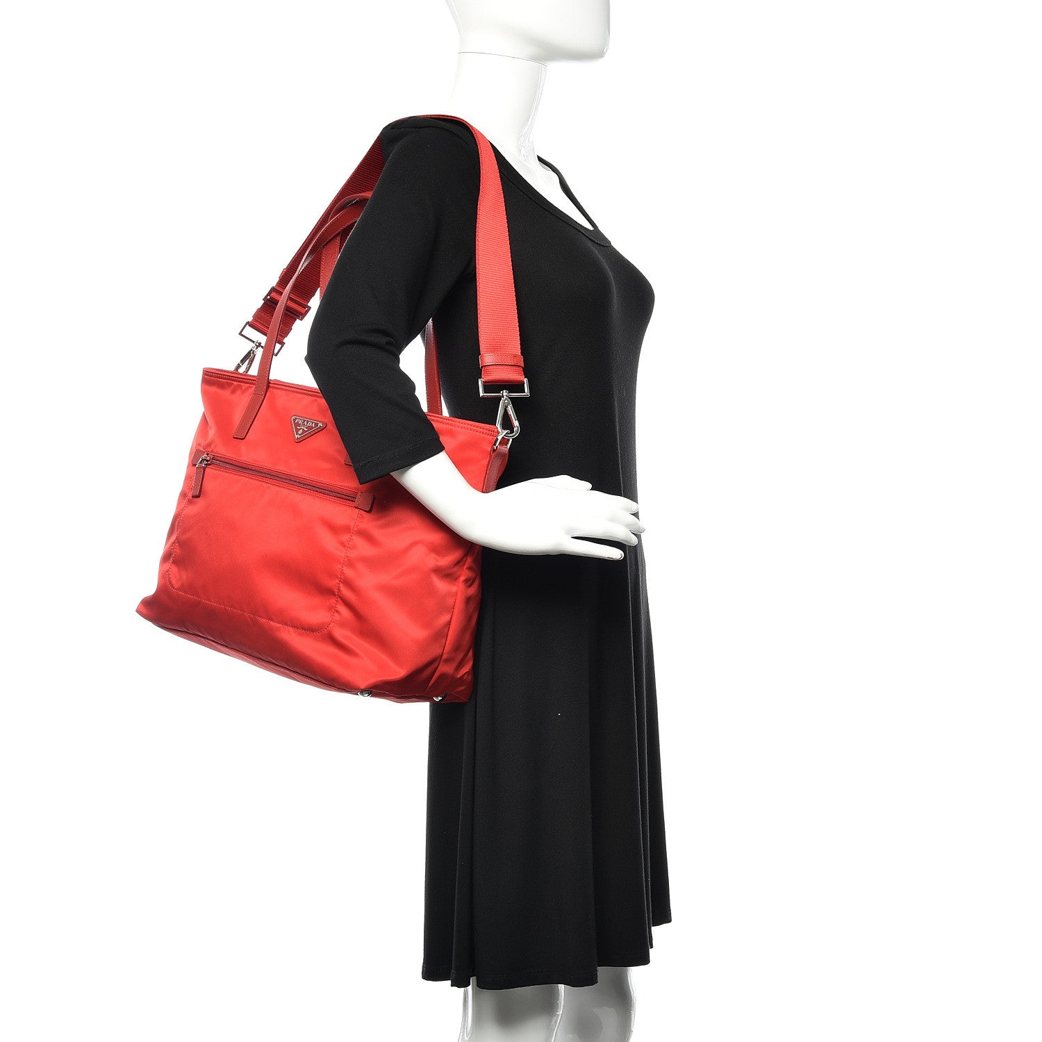 Prada Tessuto Nylon Saffiano Shoulder Bag Rosso 2 of 10