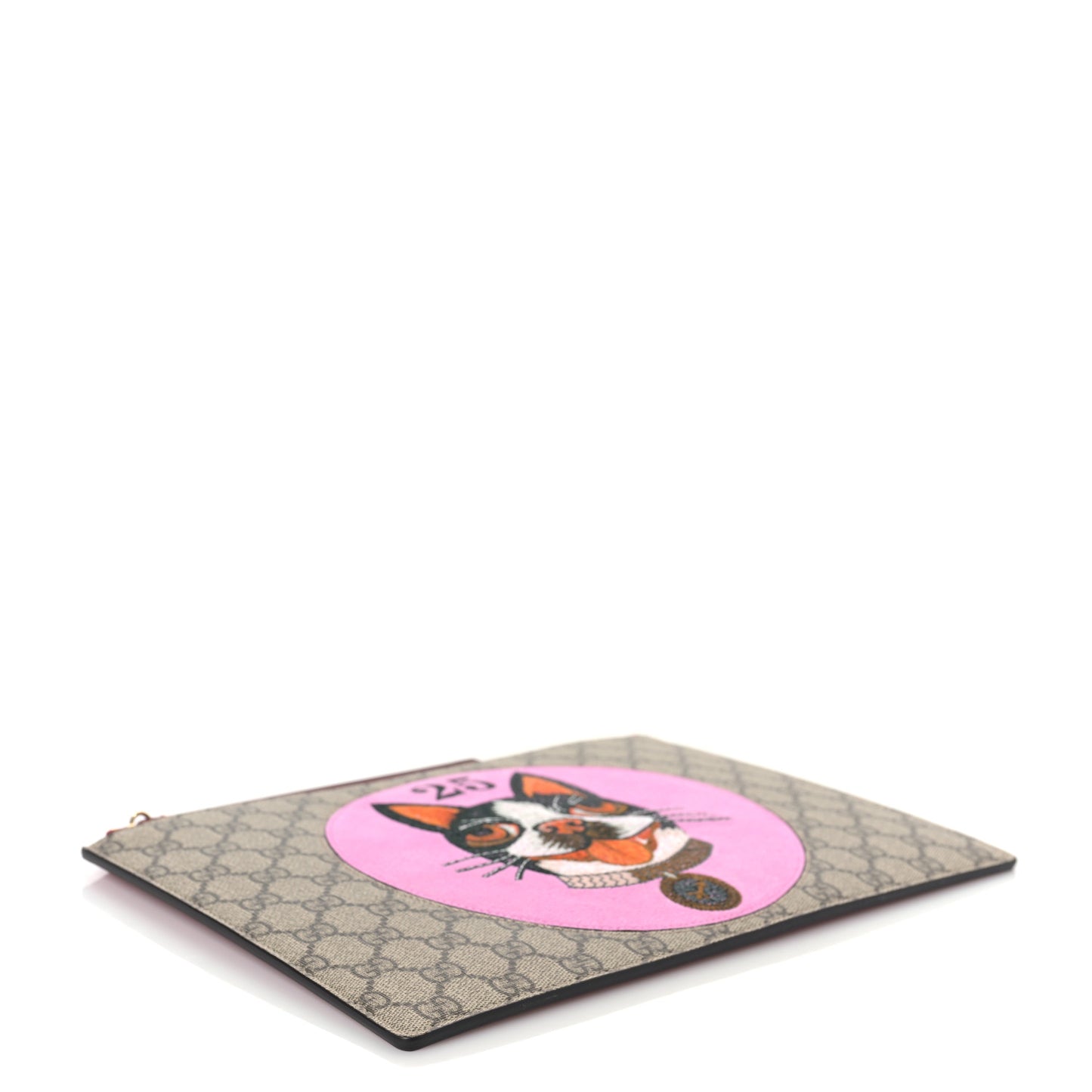 GG Supreme Monogram Bosco Patch Zip Pouch Beige Malva Hibiscus Red