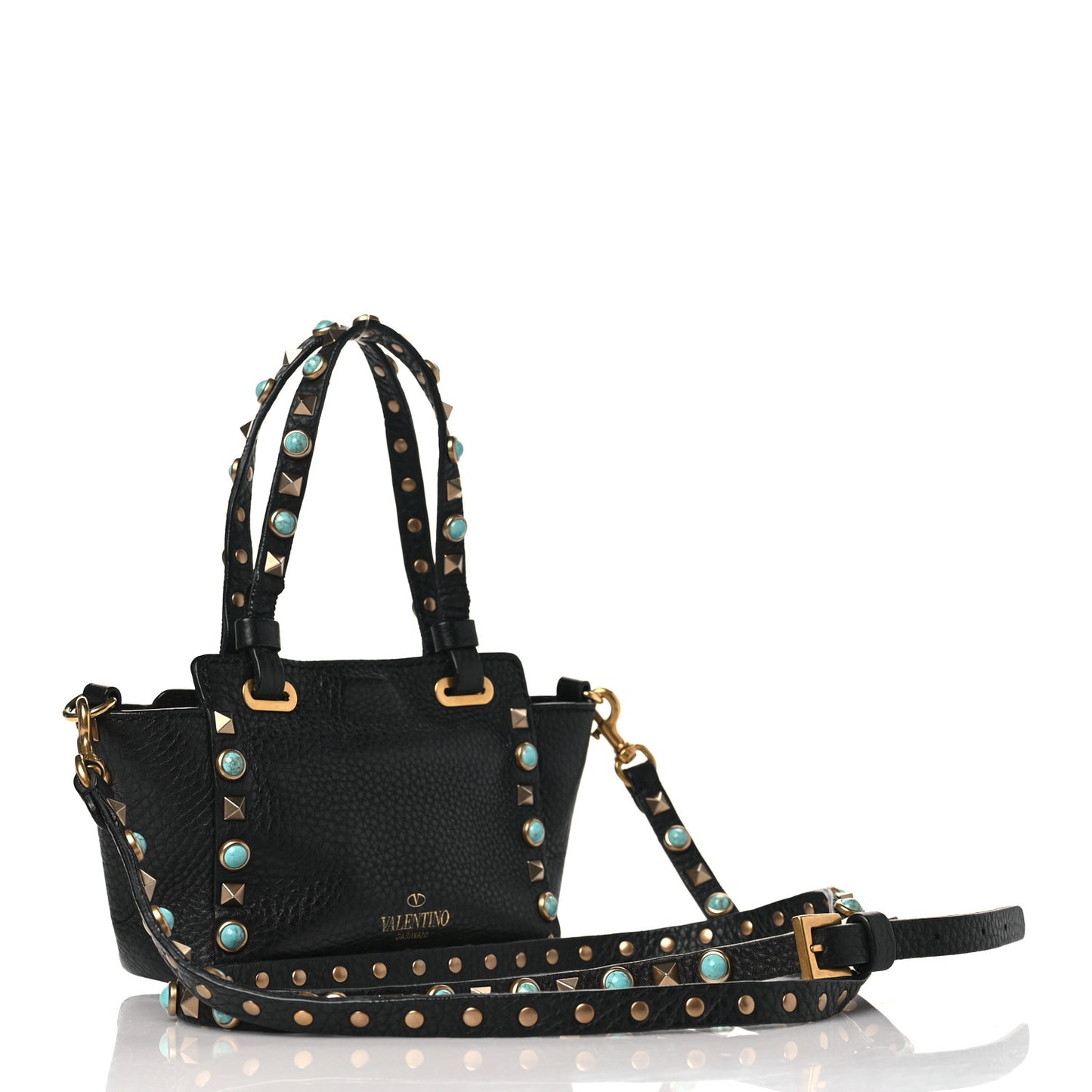 Pebbled Calfskin Mini Rockstud Rolling Tote Black