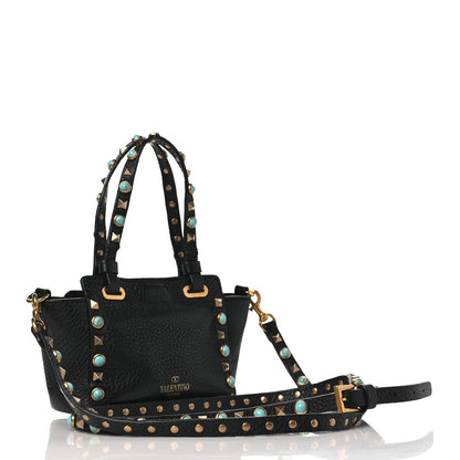 Valentino Garavani Pebbled Calfskin Mini Rockstud Rolling Tote Black 3 of 8