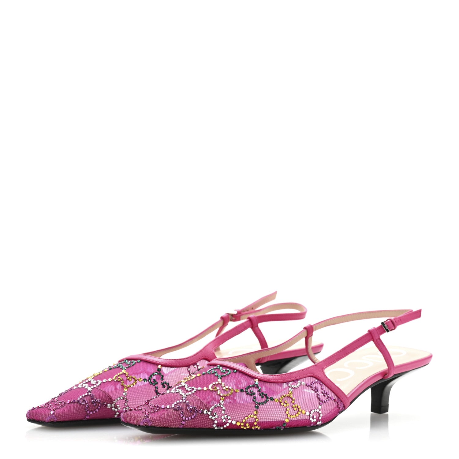 Gucci Tela Retino Nappa Charlotte Crystal GG Monogram Square G 35mm Slingback Pumps 39.5 Bright Bouganville Fairy Fucsia 4 of 9