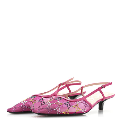 Gucci Tela Retino Nappa Charlotte Crystal GG Monogram Square G 35mm Slingback Pumps 39.5 Bright Bouganville Fairy Fucsia 4 of 9