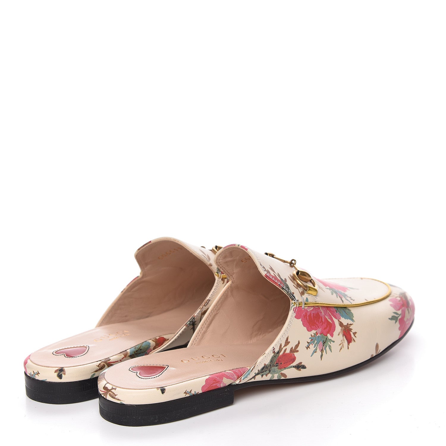 Gucci Calfskin Stamp Allover Rose Princetown Slippers 37 Ivory Multicolor 4 of 9