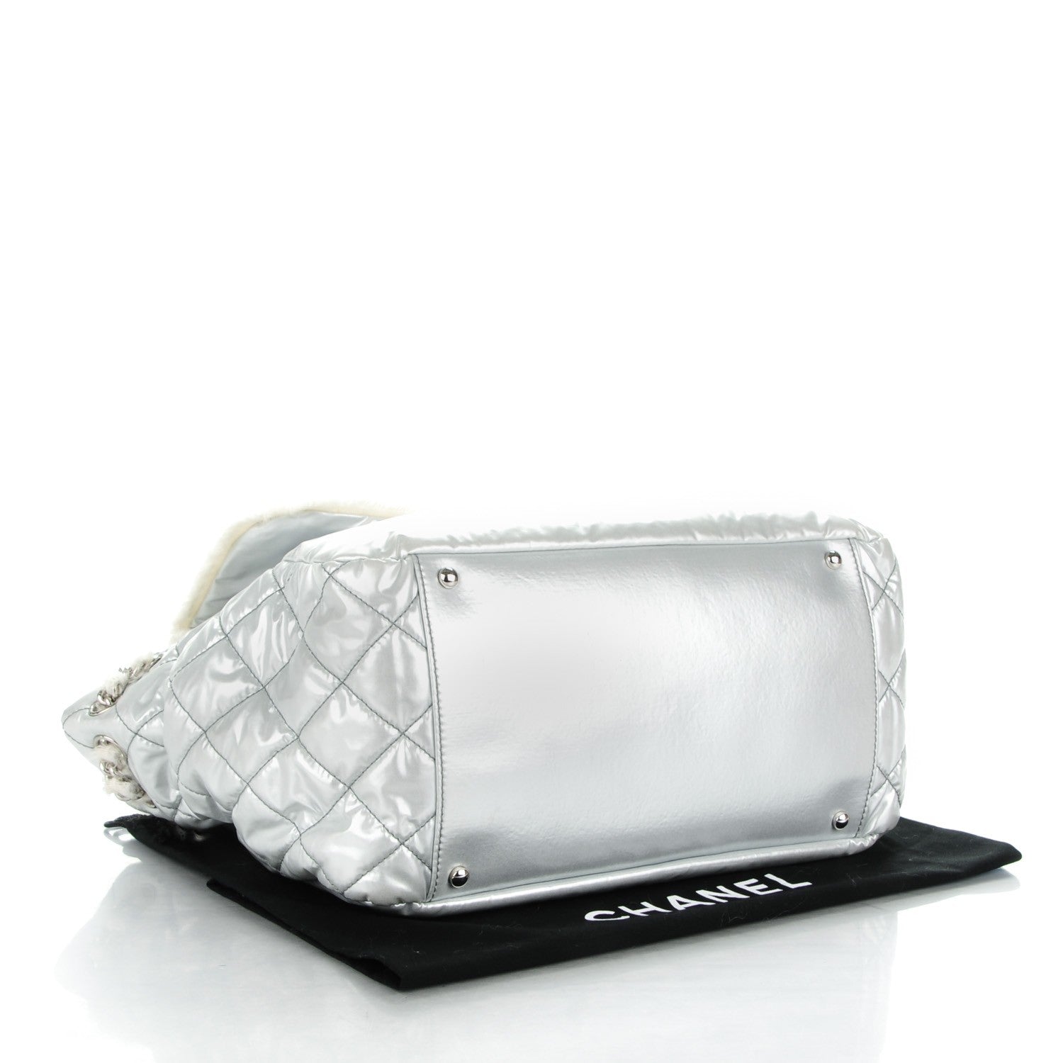 Chanel Vinyl Mohair Trimmed Accordion Arctic Polar Ice Flap Silver 4 of 7