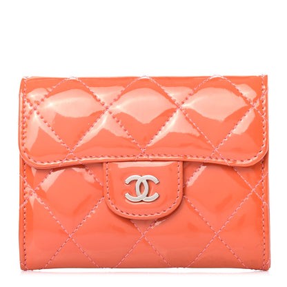 Chanel Patent Quilted Flap Card Holder Wallet Coral 1 of 4
