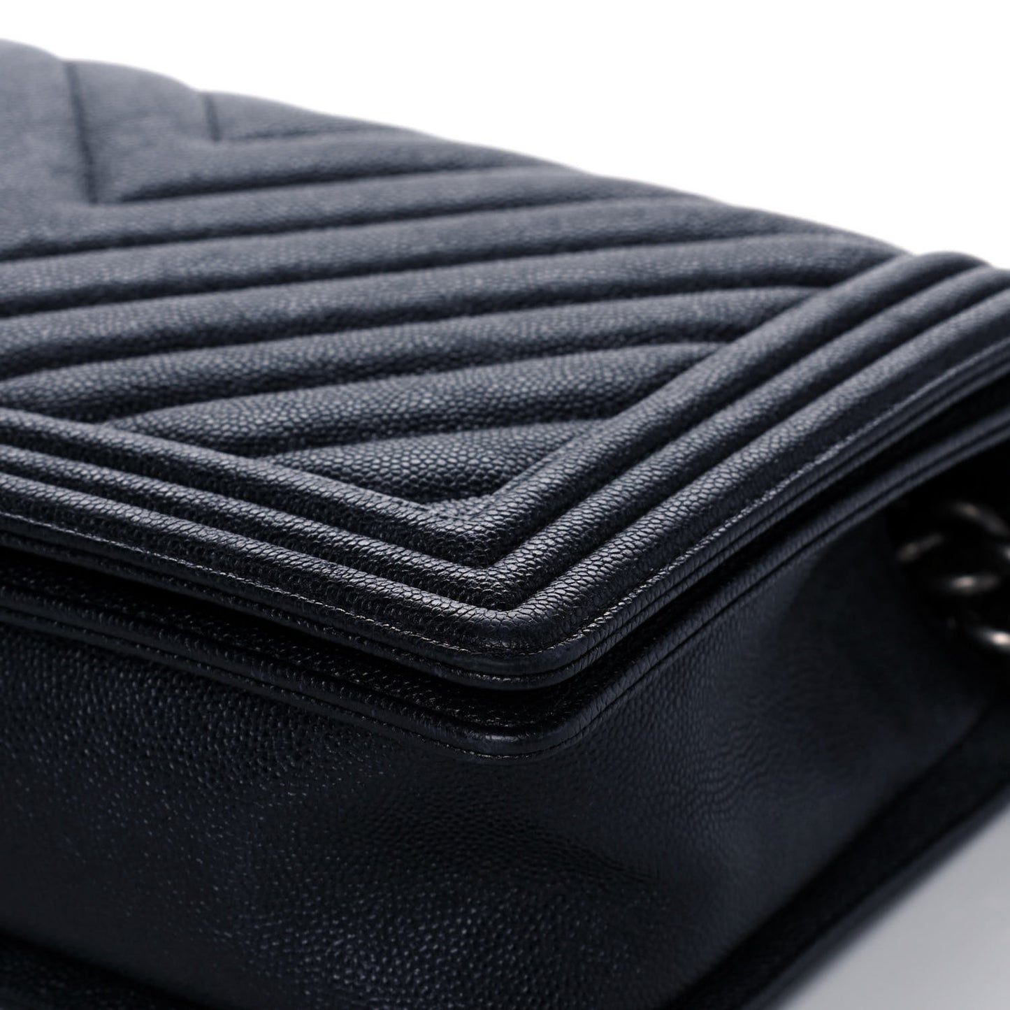 Caviar Chevron Quilted New Medium Boy Flap Dark Navy Blue