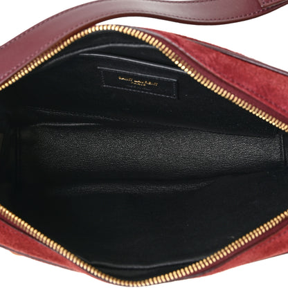 Saint Laurent Suede Monogram All Over Camera Bag Burgundy 5 of 13