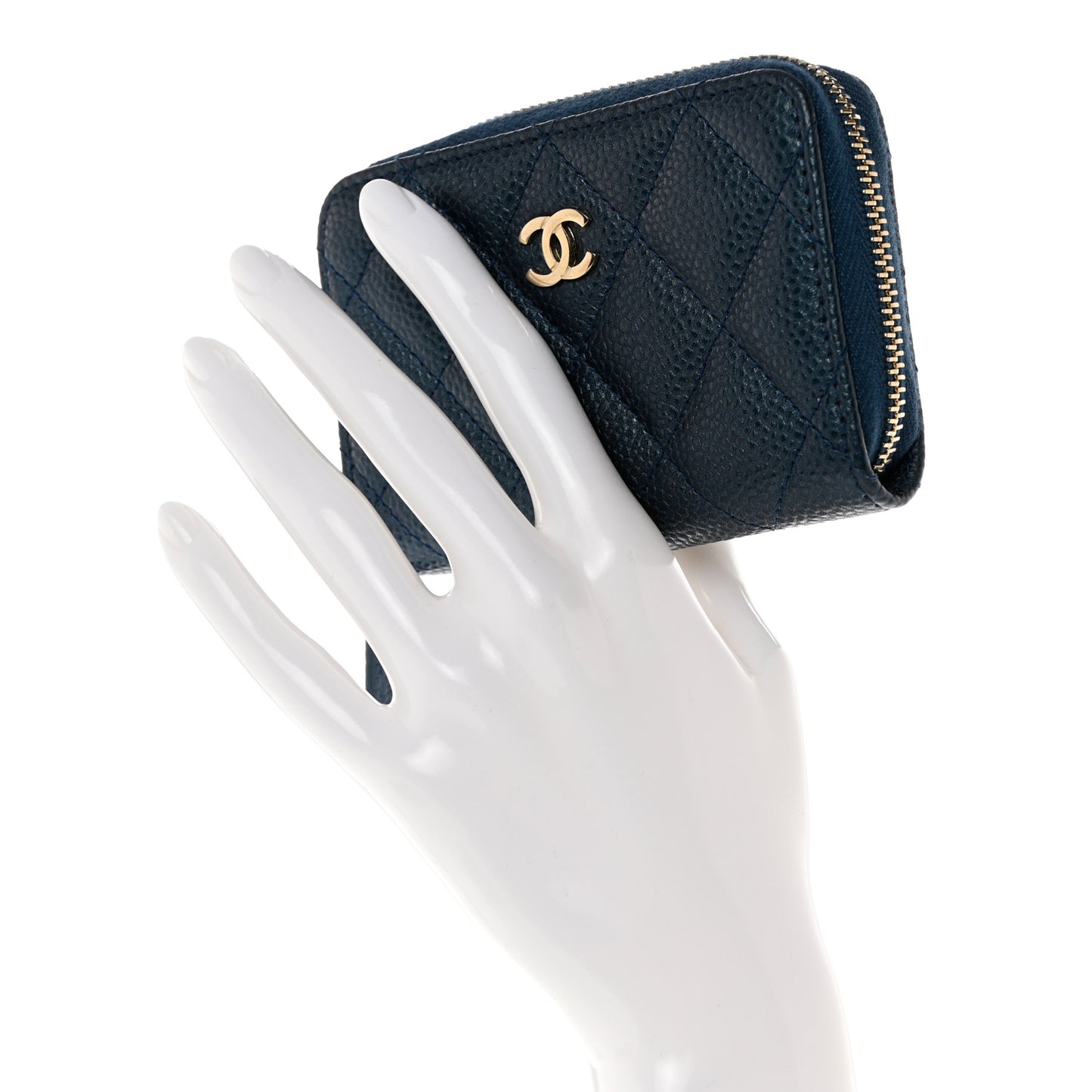 Iridescent Caviar Quilted Zip Coin Purse Dark Blue