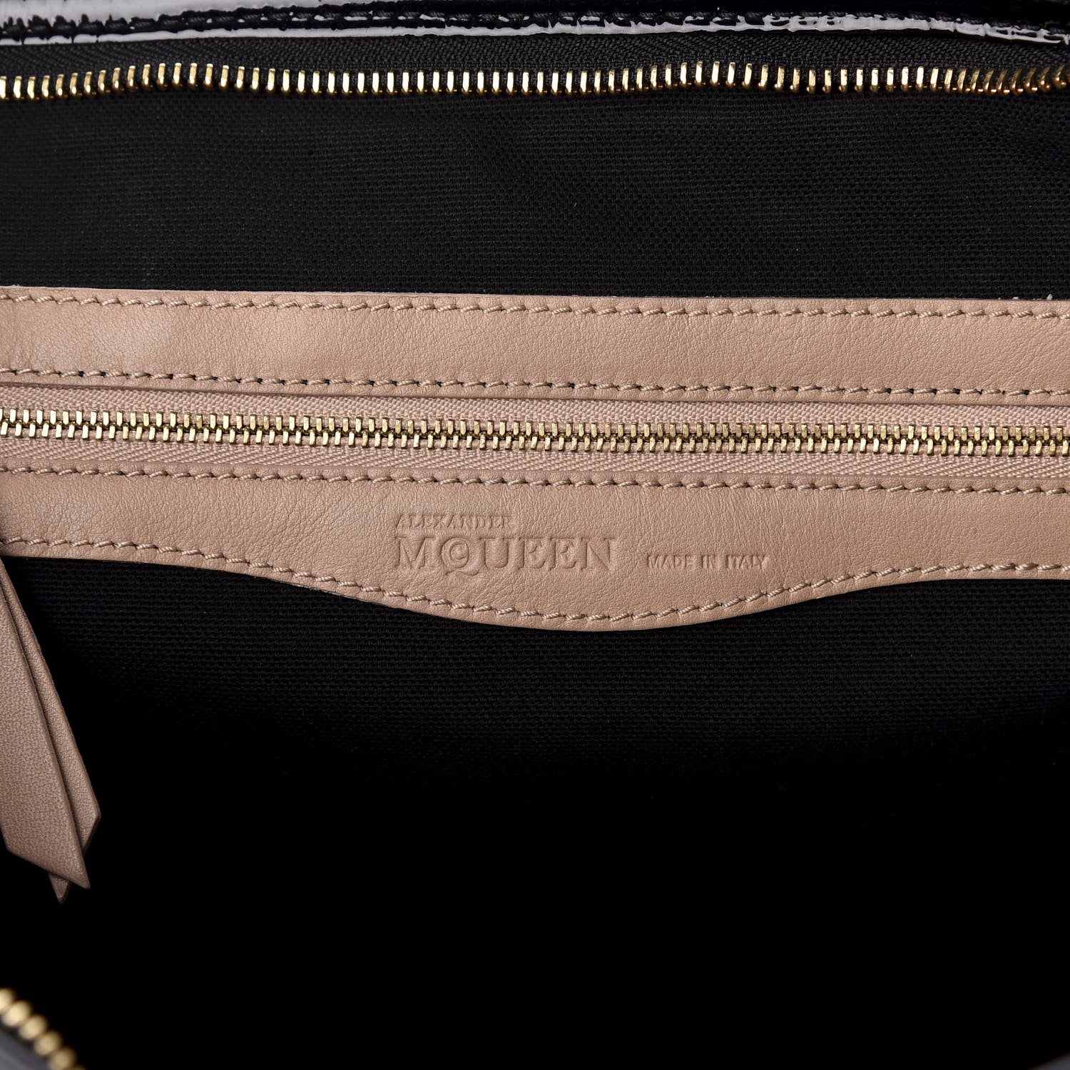 Alexander McQueen Patent Calfskin Bistrot Embossed Folk Tote Bag Black Beige 6 of 9