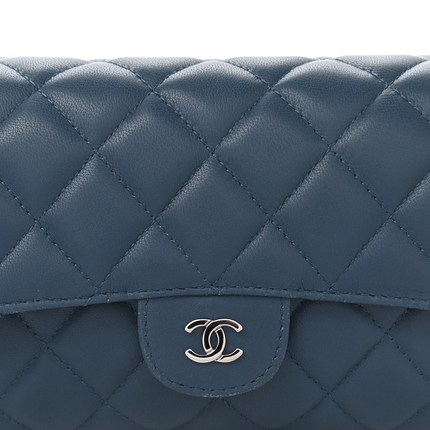 Lambskin Quilted Flap Cosmetic Case Blue