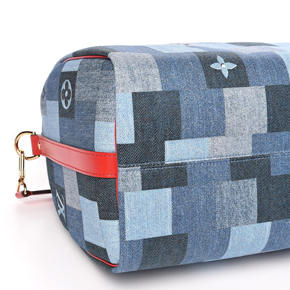 Louis Vuitton Denim Damier Monogram Patchwork Speedy Bandouliere 30 Blue Rouge 9 of 12