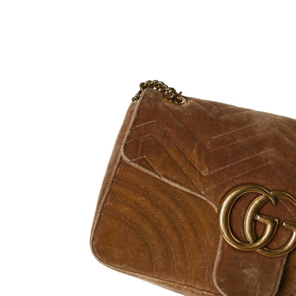 Gucci Velvet Matelasse Medium GG Marmont Shoulder Bag Taupe 13 of 18