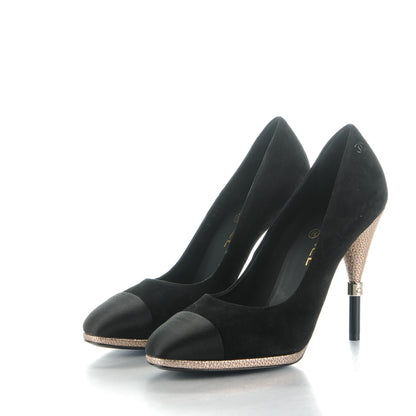 Chanel Suede Calfskin Satin Cap Toe CC Pumps 39.5 Black 3 of 7
