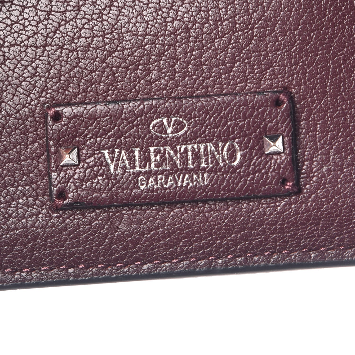 Valentino Garavani Pebbled Calfskin Rockstud Card Holder Wine 6 of 8