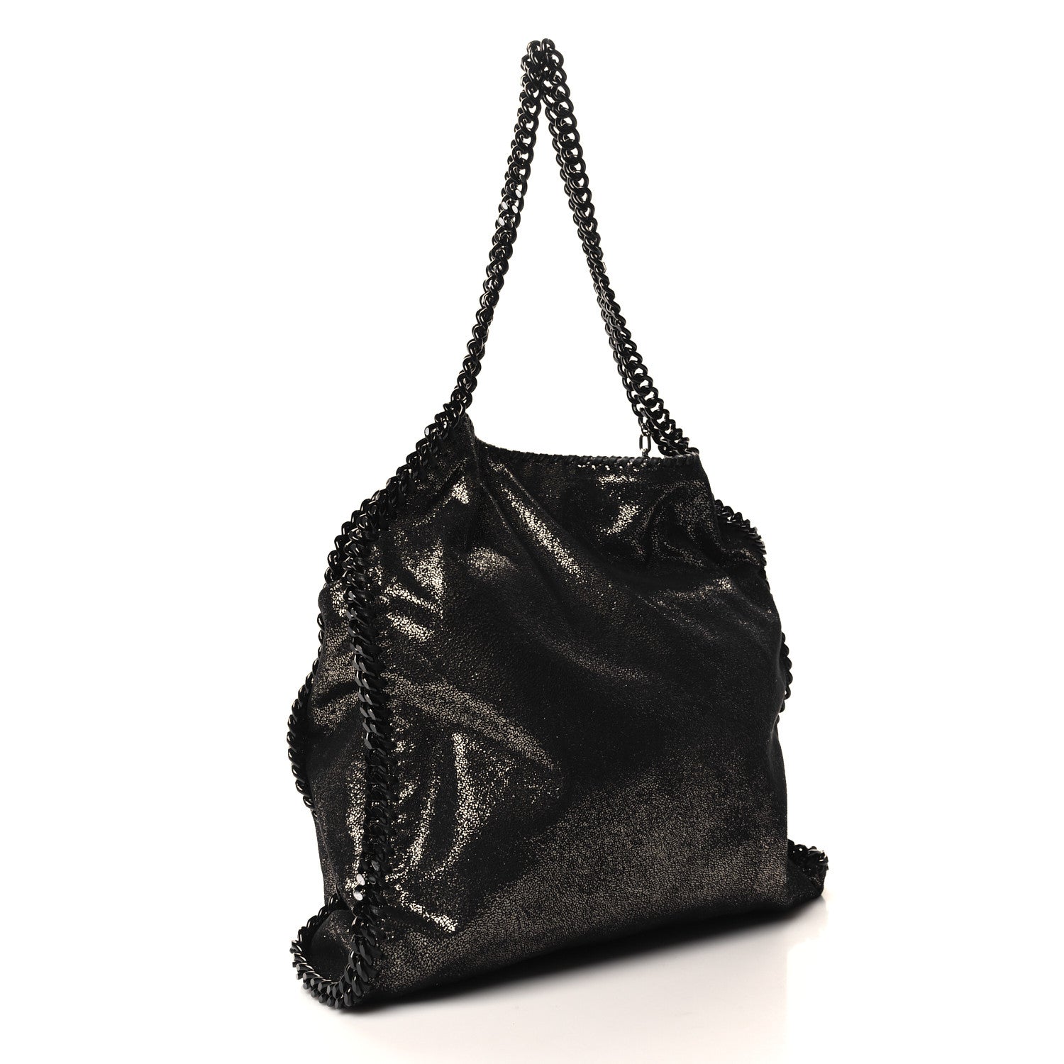 Stella McCartney Metallic Shaggy Deer Falabella Fold Over Tote Black 3 of 9