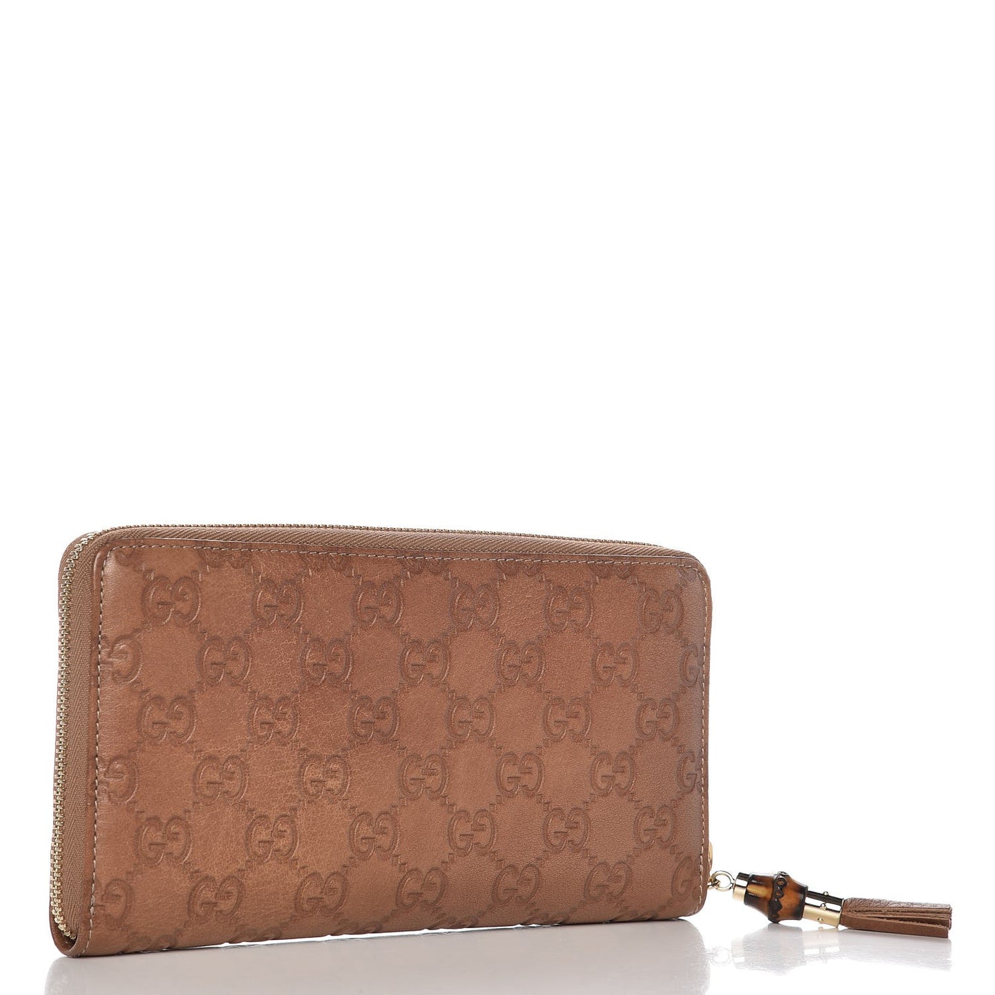 Guccissima Bamboo Tassel Zip Around Wallet Natural Brown