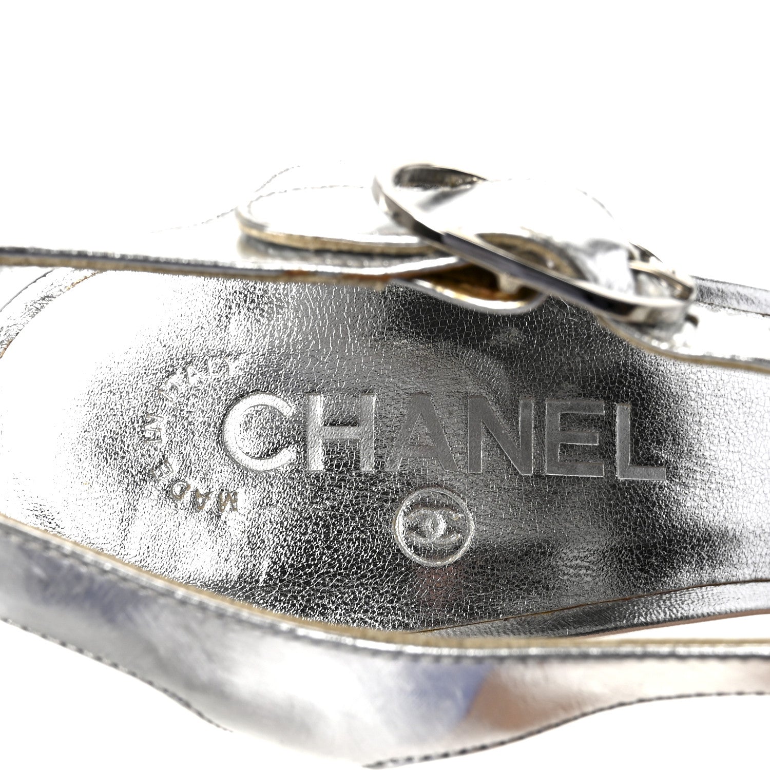 Chanel Metallic Laminated Calfskin CC Platform Sandals 40 Silver 8 of 9