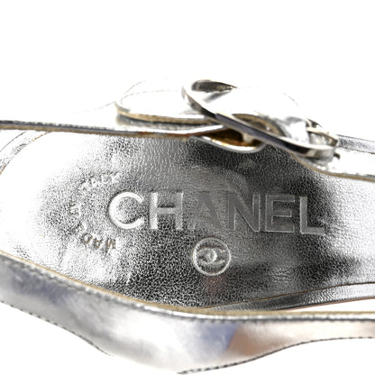 Chanel Metallic Laminated Calfskin CC Platform Sandals 40 Silver 8 of 9