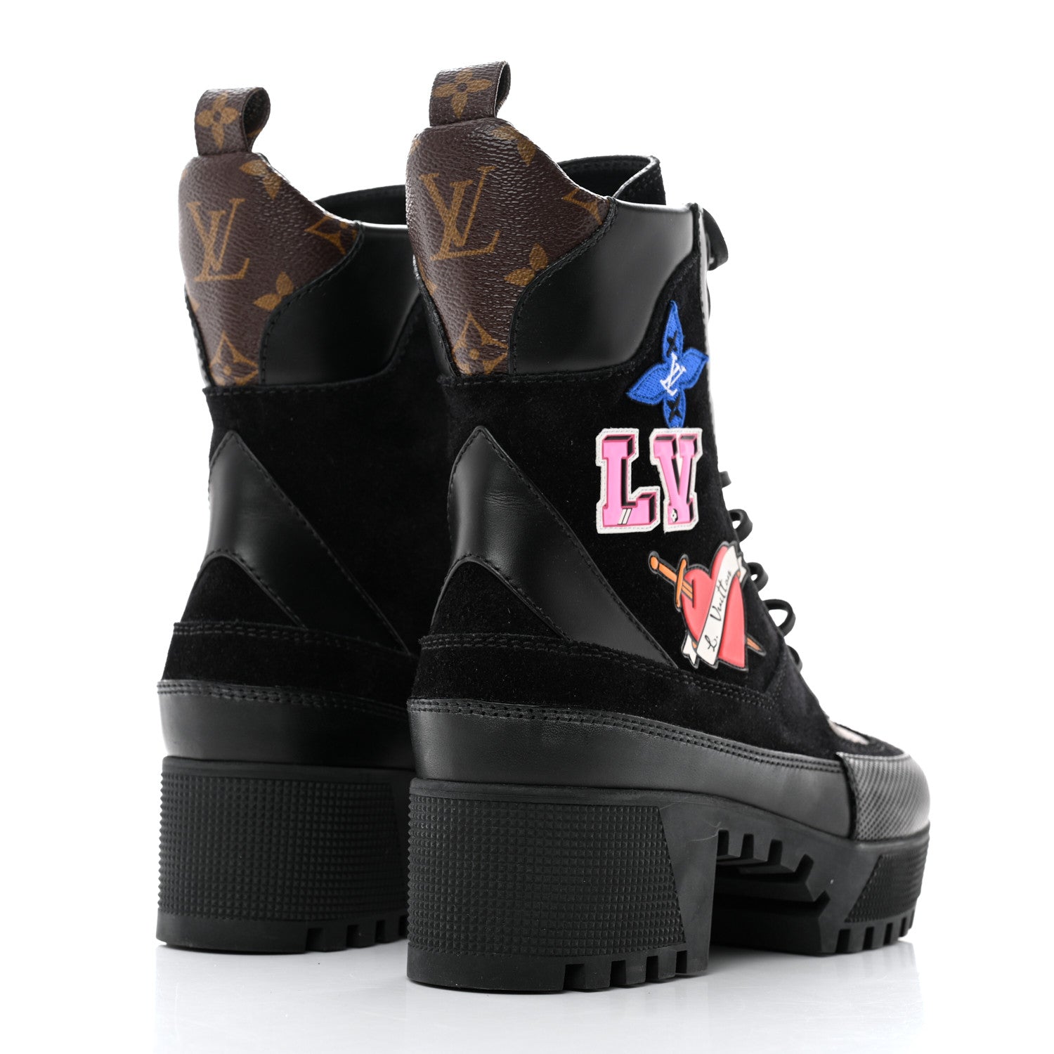 Louis Vuitton Suede Calfskin Monogram LV Black Heart Laureate Platform Desert Boots 38 Black 4 of 8
