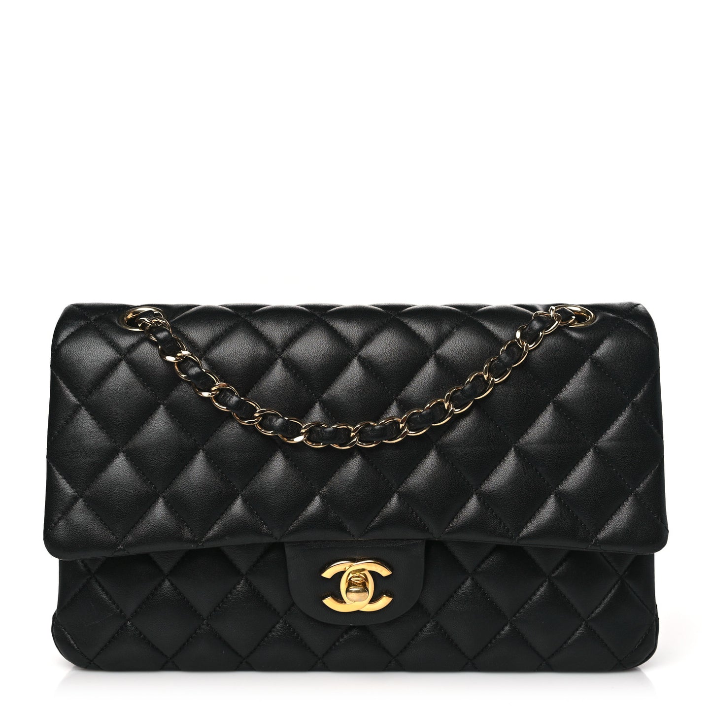 Lambskin Quilted Medium Double Flap Black