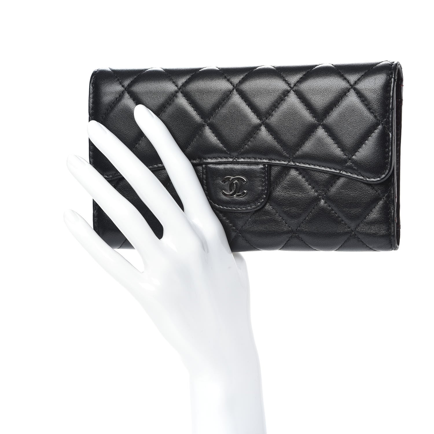 Chanel Lambskin Quilted Large Flap Wallet Black 2 of 10
