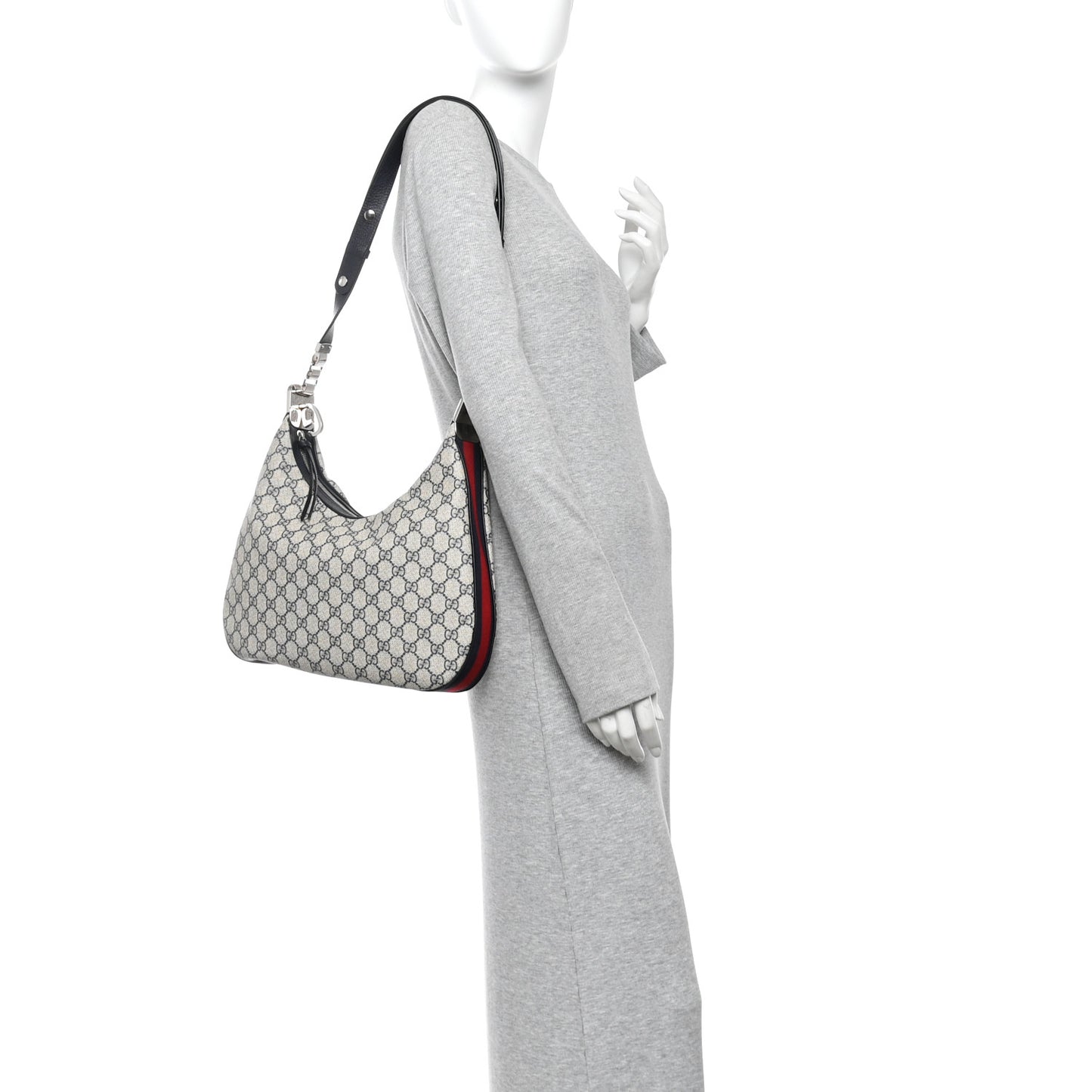 GG Supreme Monogram Textured Calfskin Web Large Attache Shoulder Bag  Beige Blue