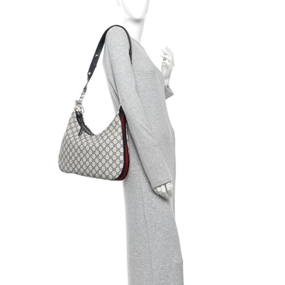 Gucci GG Supreme Monogram Textured Calfskin Web Large Attache Shoulder Bag  Beige Blue 2 of 10