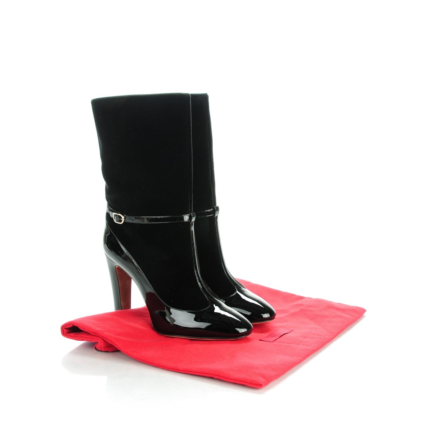 Calfskin Patent Velvet Mid Calf Boots 41 Black