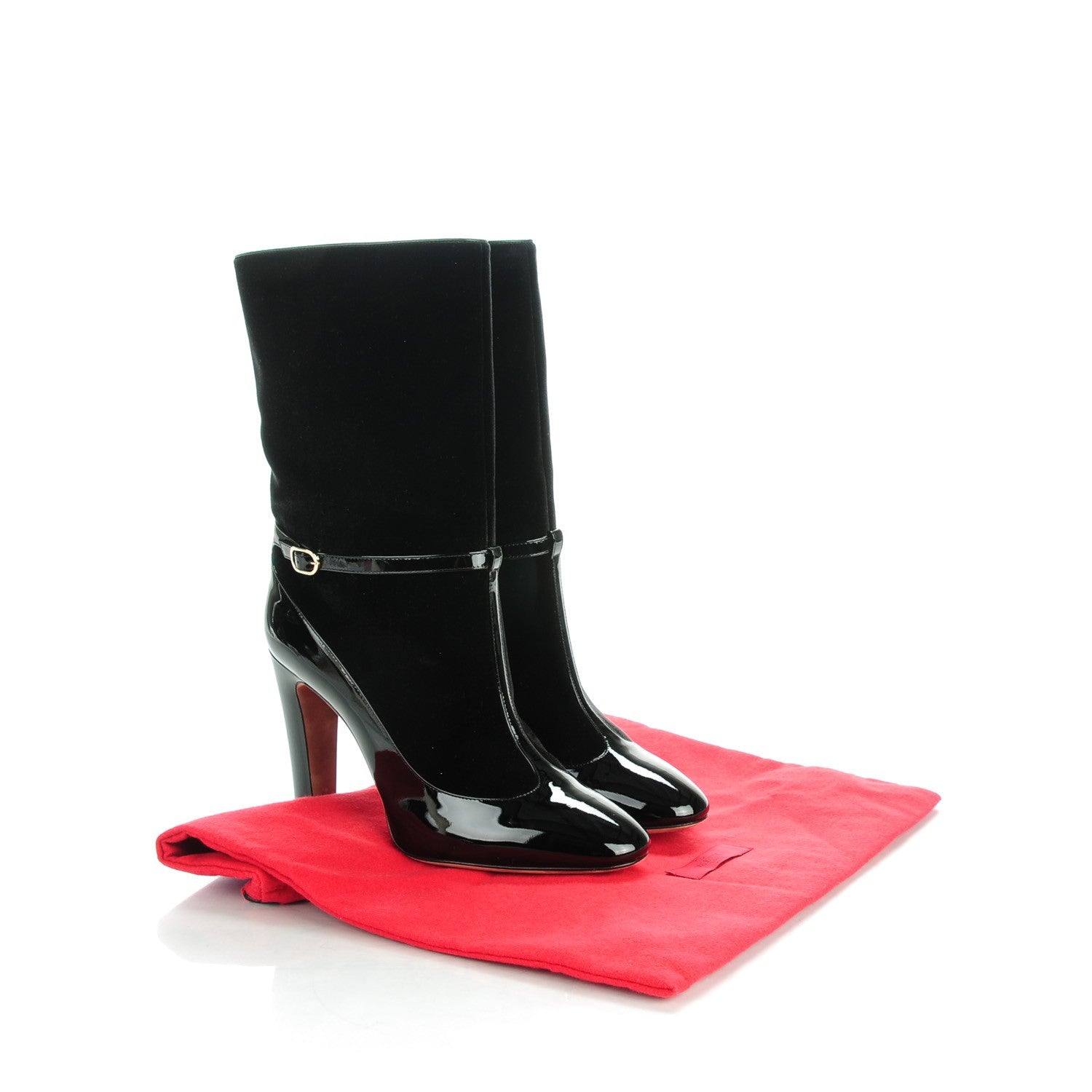 Valentino Garavani Calfskin Patent Velvet Mid Calf Boots 41 Black 9 of 9