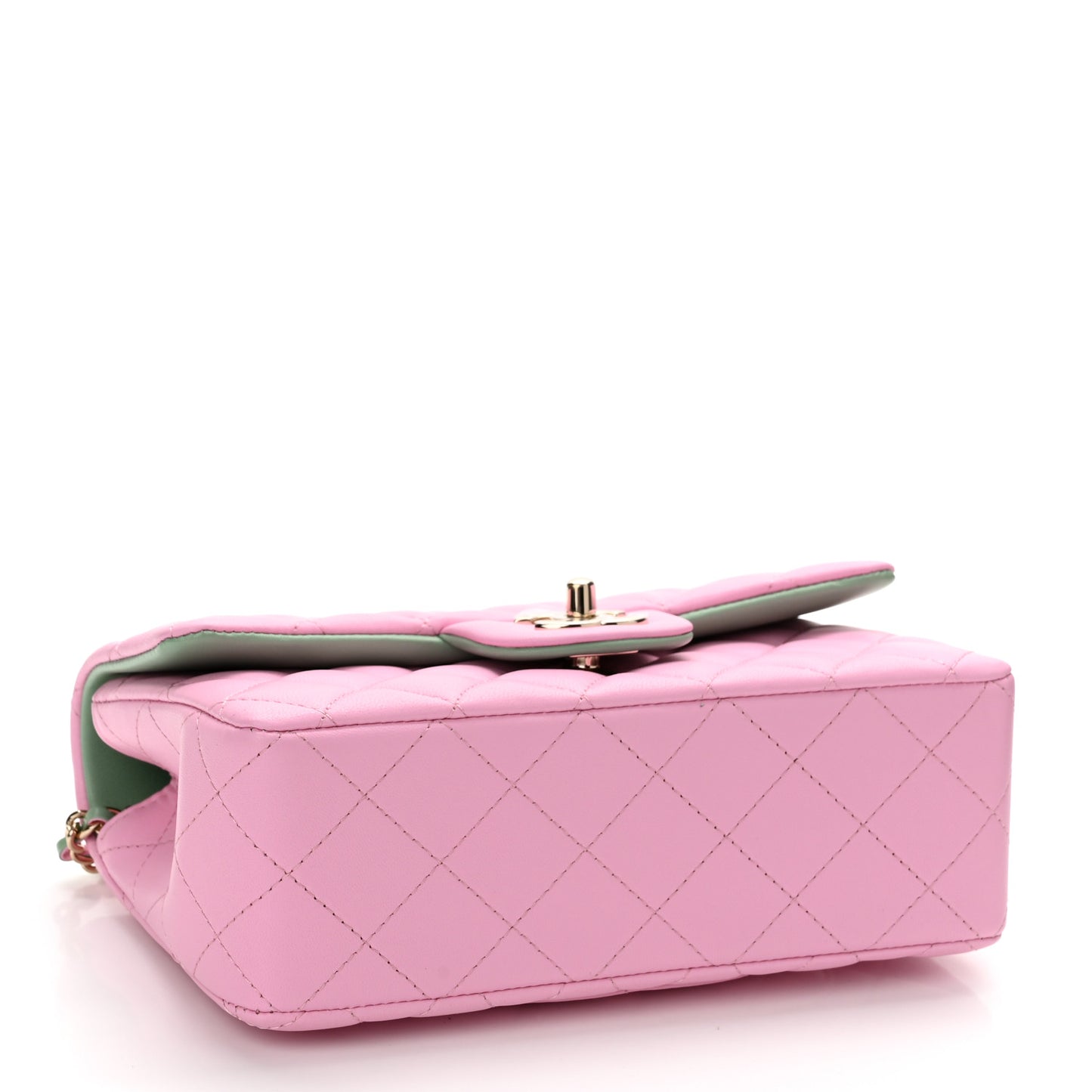 Lambskin Quilted Mini Top Handle Rectangular Flap Lilac Light Green
