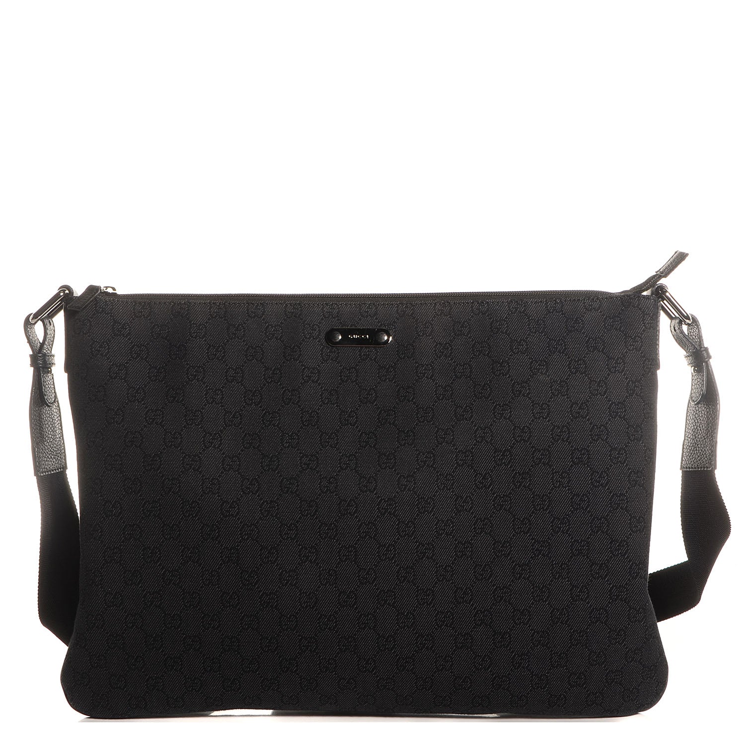 Gucci Denim Monogram Flat Messenger Bag Black 1 of 8