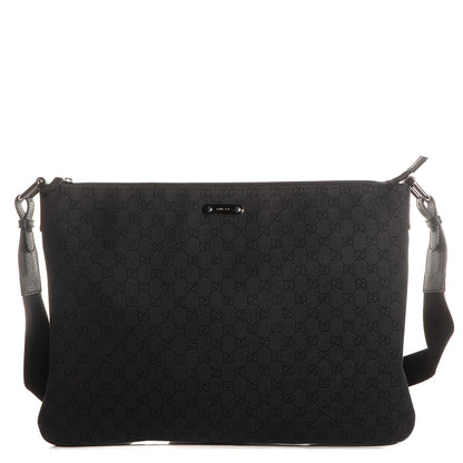 Gucci Denim Monogram Flat Messenger Bag Black 1 of 8