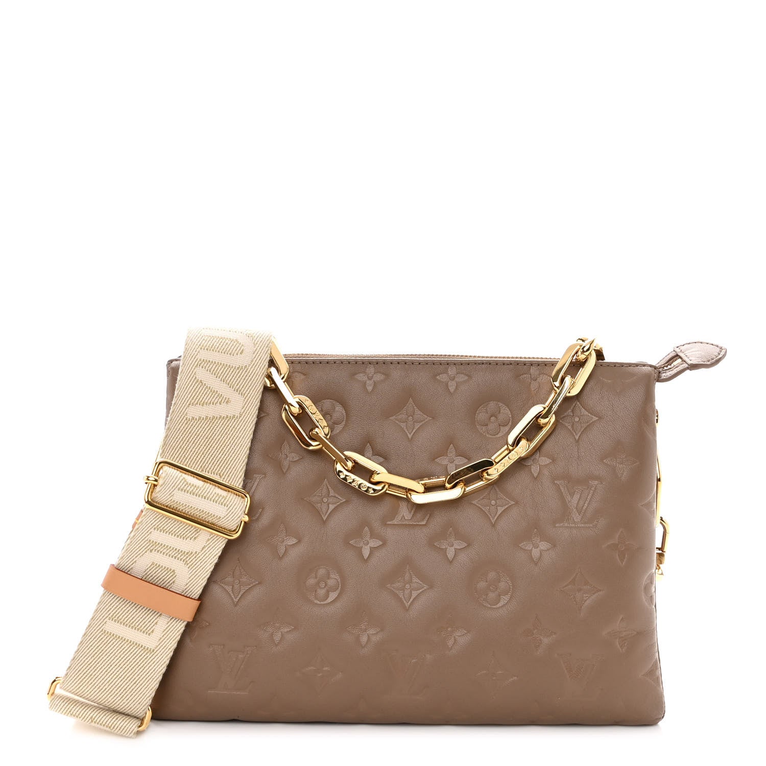 Louis Vuitton Lambskin Embossed Monogram Coussin PM Taupe 1 of 12