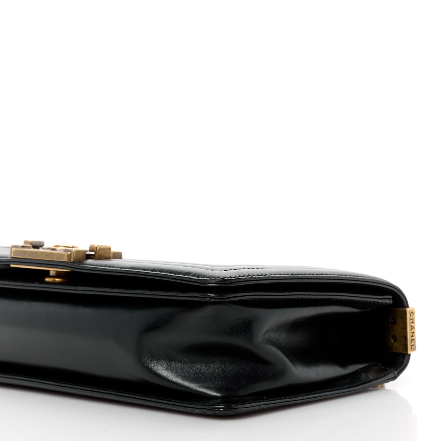 Glazed Calfskin Medium Boy Flap Black