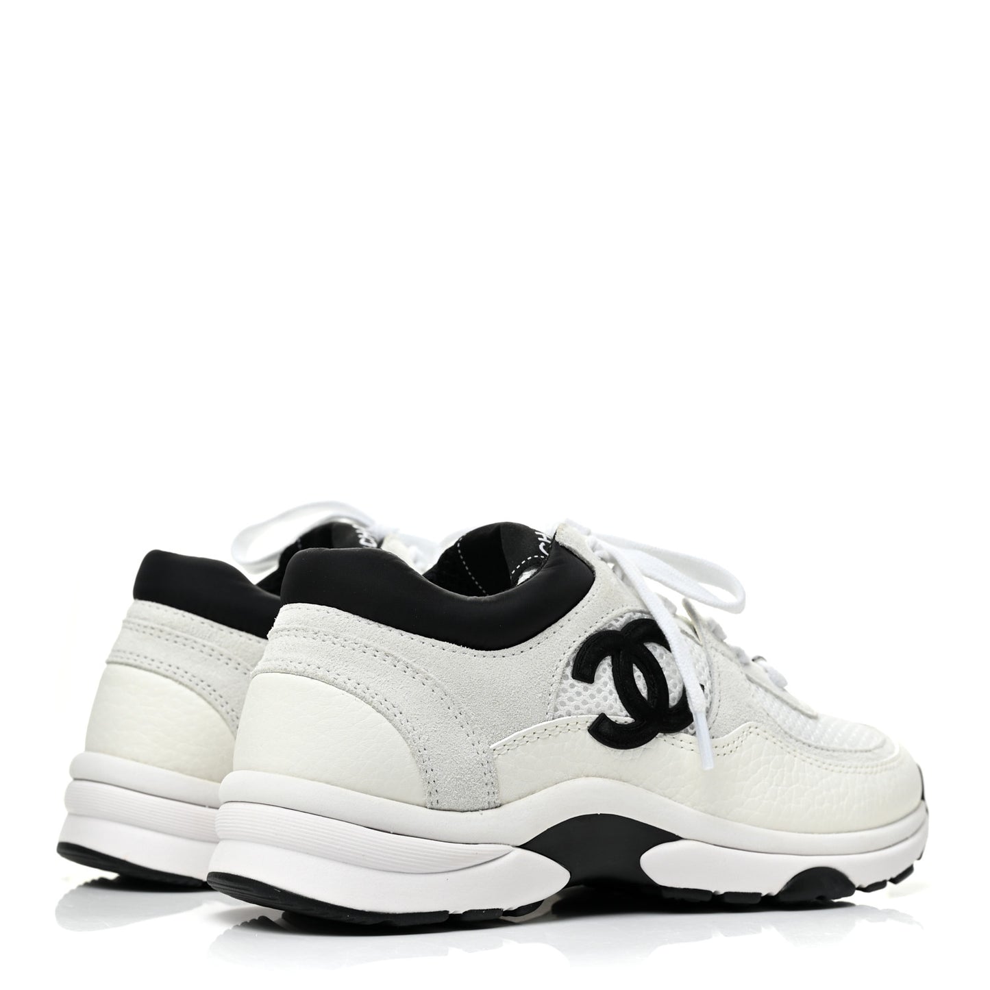 Mesh Suede Calfskin Grained Calfskin Womens CC Sneakers 35 White Black