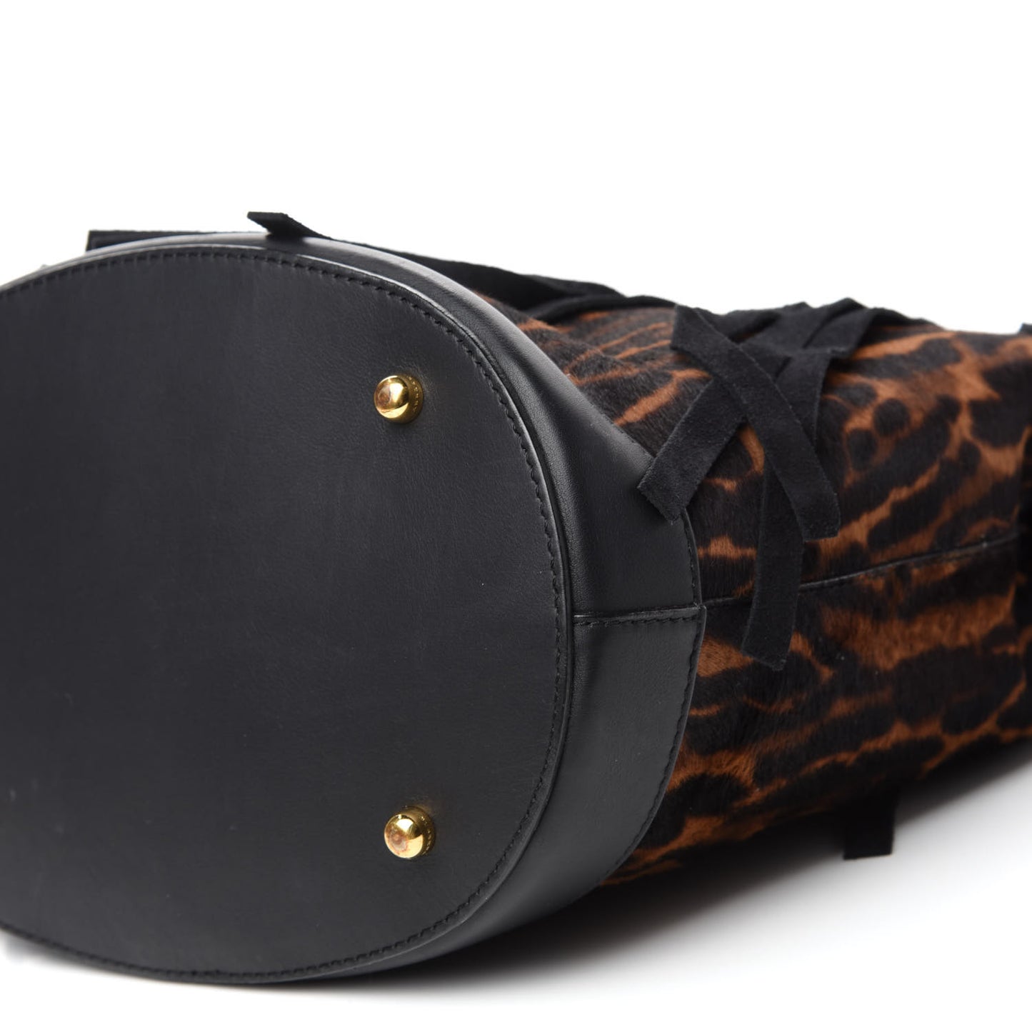 Prorsum Suede Calf Hair Animal Print Fringe Bucket Bag Dark Camel