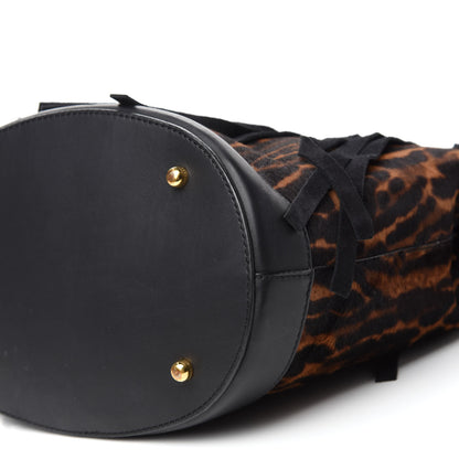 Burberry Prorsum Suede Calf Hair Animal Print Fringe Bucket Bag Dark Camel 8 of 10