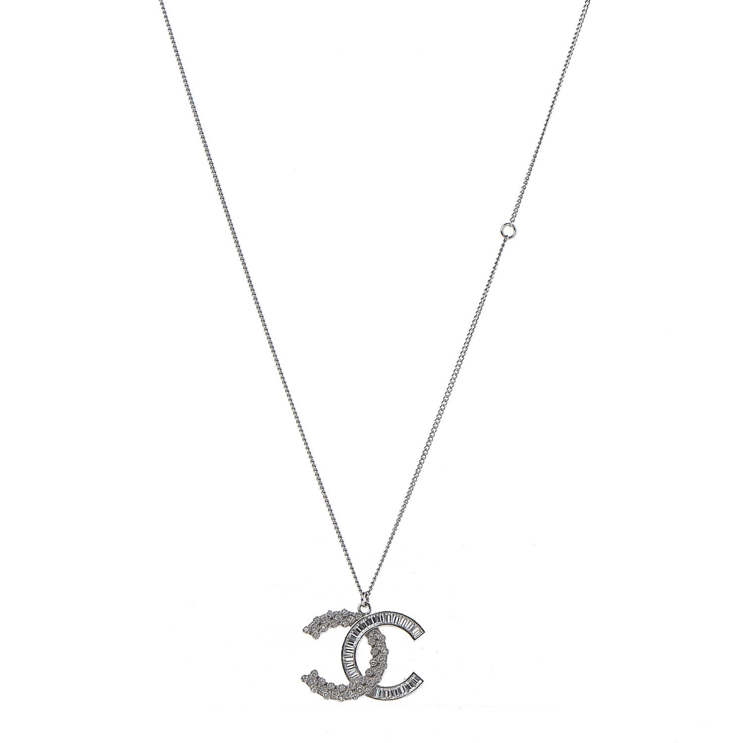 Baguette Crystal Large CC Necklace Silver