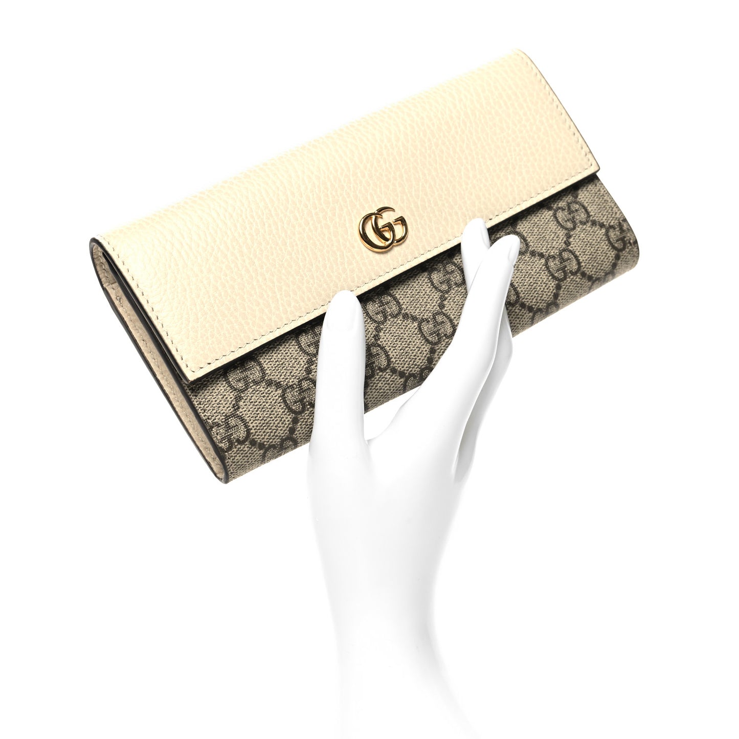 Dollar Calfskin GG Supreme Monogram GG Marmont Continental Wallet Mystic White Beige Ebony