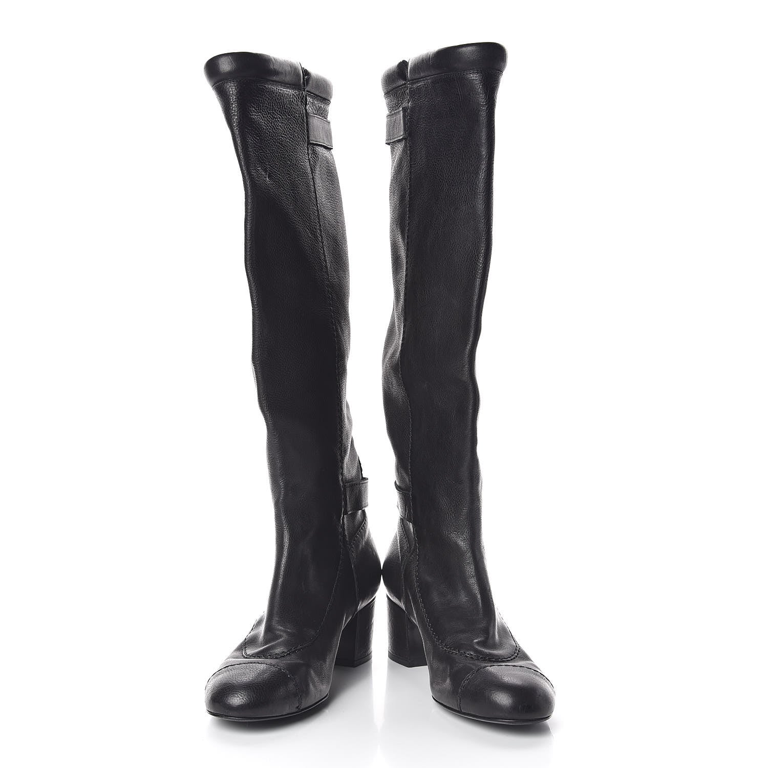 Chanel Calfskin Zipper Buckle Knee High Tall Boots 41 Black 5 of 9